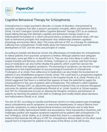 Essay on Cognitive Behavioral Therapy for Schizophrenia