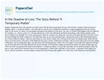 Essay on In the Shadow of Loss: the Story Behind ‘A Temporary Matter’