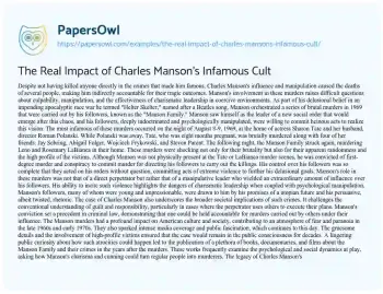 Essay on The Real Impact of Charles Manson’s Infamous Cult