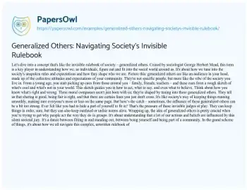 Essay on Generalized Others: Navigating Society’s Invisible Rulebook