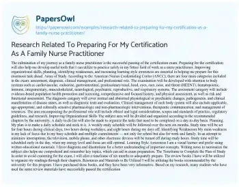 Essay on Research Related to Preparing for my Certification as a Family Nurse Practitioner