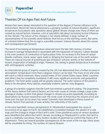 Essay on Theories of Ice Ages Past and Future