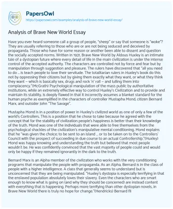 Essay on Analysis of Brave New World Essay