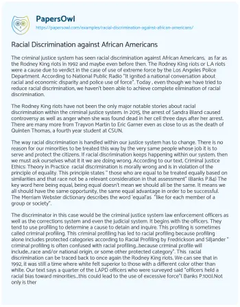 Essay on Racial Discrimination against African Americans