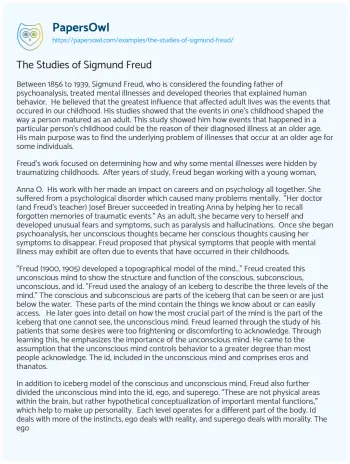 Essay on The Studies of Sigmund Freud