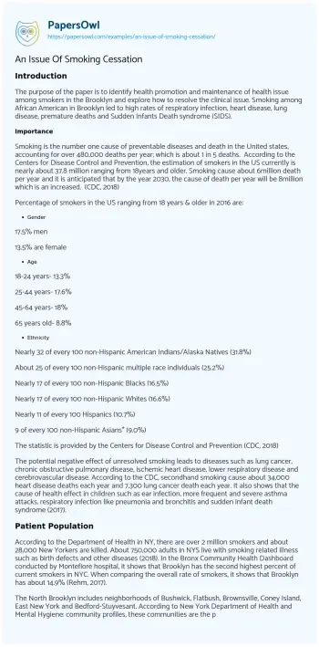 Essay on An Issue of Smoking Cessation