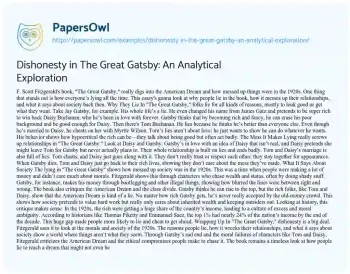 Essay on Dishonesty in the Great Gatsby: an Analytical Exploration