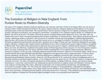 Essay on The Evolution of Religion in New England: from Puritan Roots to Modern Diversity