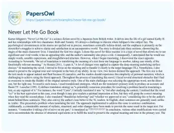 Essay on Never Let me Go Book