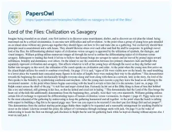 Essay on Lord of the Flies: Civilization Vs Savagery