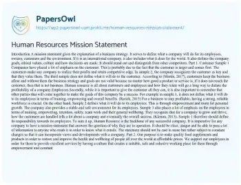 Essay on Human Resources Mission Statement