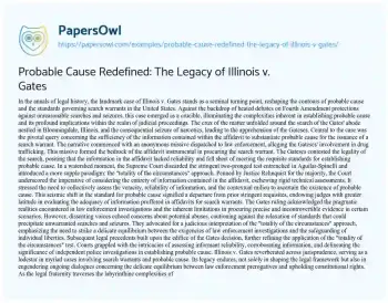 Essay on Probable Cause Redefined: the Legacy of Illinois V. Gates