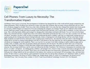 Essay on Cell Phones: from Luxury to Necessity: the Transformative Impact