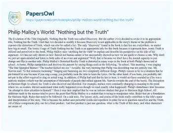 Essay on Philip Malloy’s World: “Nothing but the Truth”