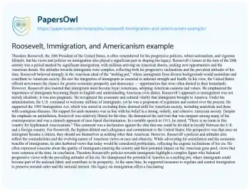 Essay on Roosevelt, Immigration, and Americanism Example