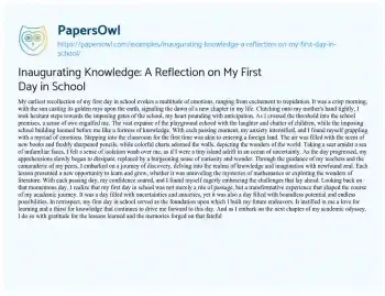 Essay on Inaugurating Knowledge: a Reflection on my First Day in School