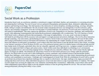 Essay on Social Work as a Profession