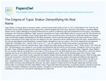 Essay on The Enigma of Tupac Shakur: Demystifying his Real Name