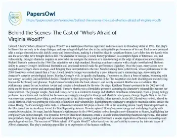 Essay on Behind the Scenes: the Cast of “Who’s Afraid of Virginia Woolf?”