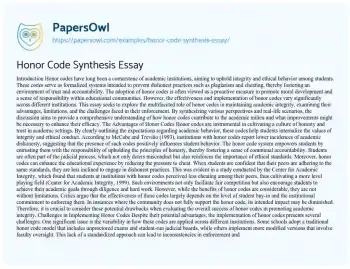 Essay on Honor Code Synthesis Essay