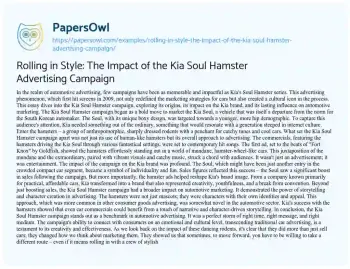 Essay on Rolling in Style: the Impact of the Kia Soul Hamster Advertising Campaign