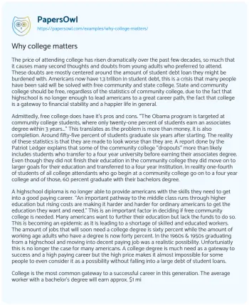 Essay on Why College Matters