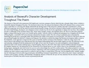 Essay on Analysis of Beowulf’s Character Development Troughout the Poem