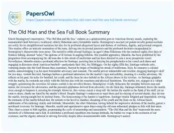 Essay on The Old Man and the Sea Full Book Summary