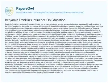 Essay on Benjamin Franklin’s Influence on Education