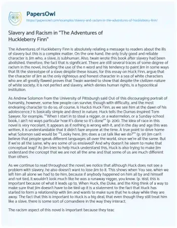 Essay on Slavery and Racism in “The Adventures of Huckleberry Finn”