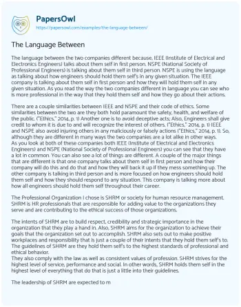 Essay on The Language between