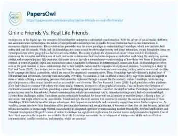 Essay on Online Friends Vs. Real Life Friends