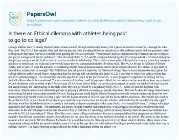 Essay on Is there an Ethical Dilemma with Athletes being Paid to Go to College?