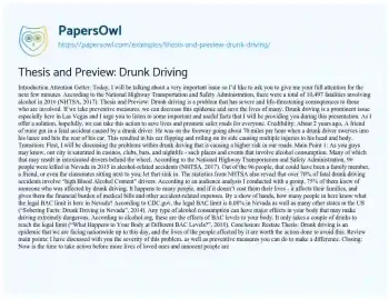 Essay on Thesis and Preview: Drunk Driving