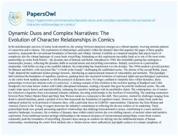 Essay on Dynamic Duos and Complex Narratives: the Evolution of Character Relationships in Comics