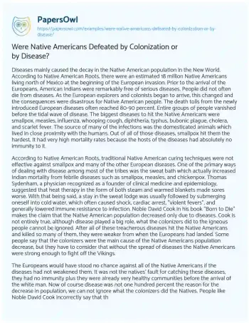 Essay on Were Native Americans Defeated by Colonization or by Disease?