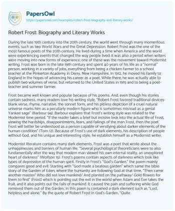 Essay on Robert Frost: Biography and Literary Works