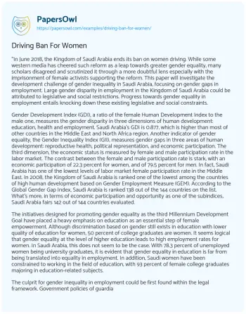 Essay on Driving Ban for Women