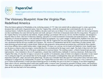 Essay on The Visionary Blueprint: how the Virginia Plan Redefined America