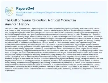 Essay on The Gulf of Tonkin Resolution: a Crucial Moment in American History