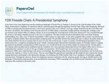 Essay on FDR Fireside Chats: a Presidential Symphony