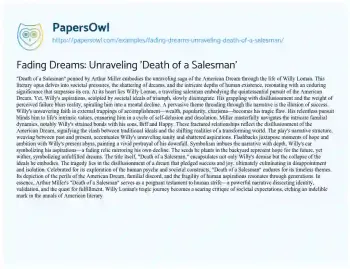 Essay on Fading Dreams: Unraveling ‘Death of a Salesman’