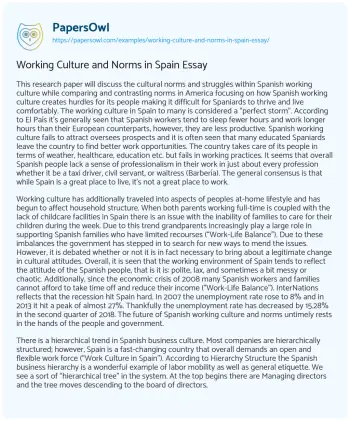 Essay on Working Culture and Norms in Spain Essay