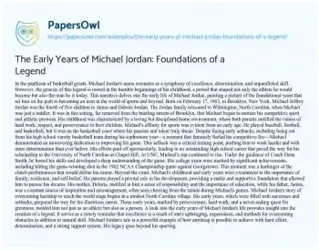 Essay on The Early Years of Michael Jordan: Foundations of a Legend