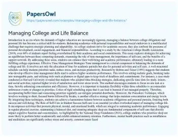 Essay on Managing College and Life Balance