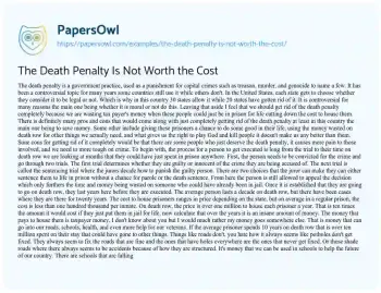 Essay on The Death Penalty is not Worth the Cost