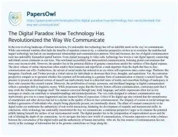 Essay on The Digital Paradox: how Technology has Revolutionized the Way we Communicate