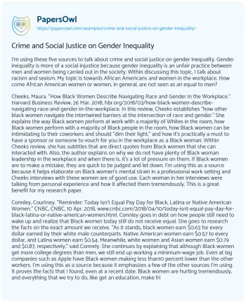 Essay on Crime and Social Justice on Gender Inequality