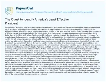 Essay on The Quest to Identify America’s Least Effective President