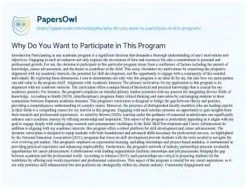 Essay on Why do you Want to Participate in this Program